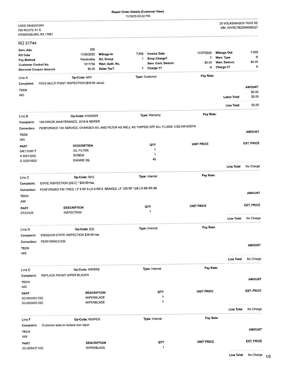 2025 Volkswagen Taos 1.5T SE FWD
